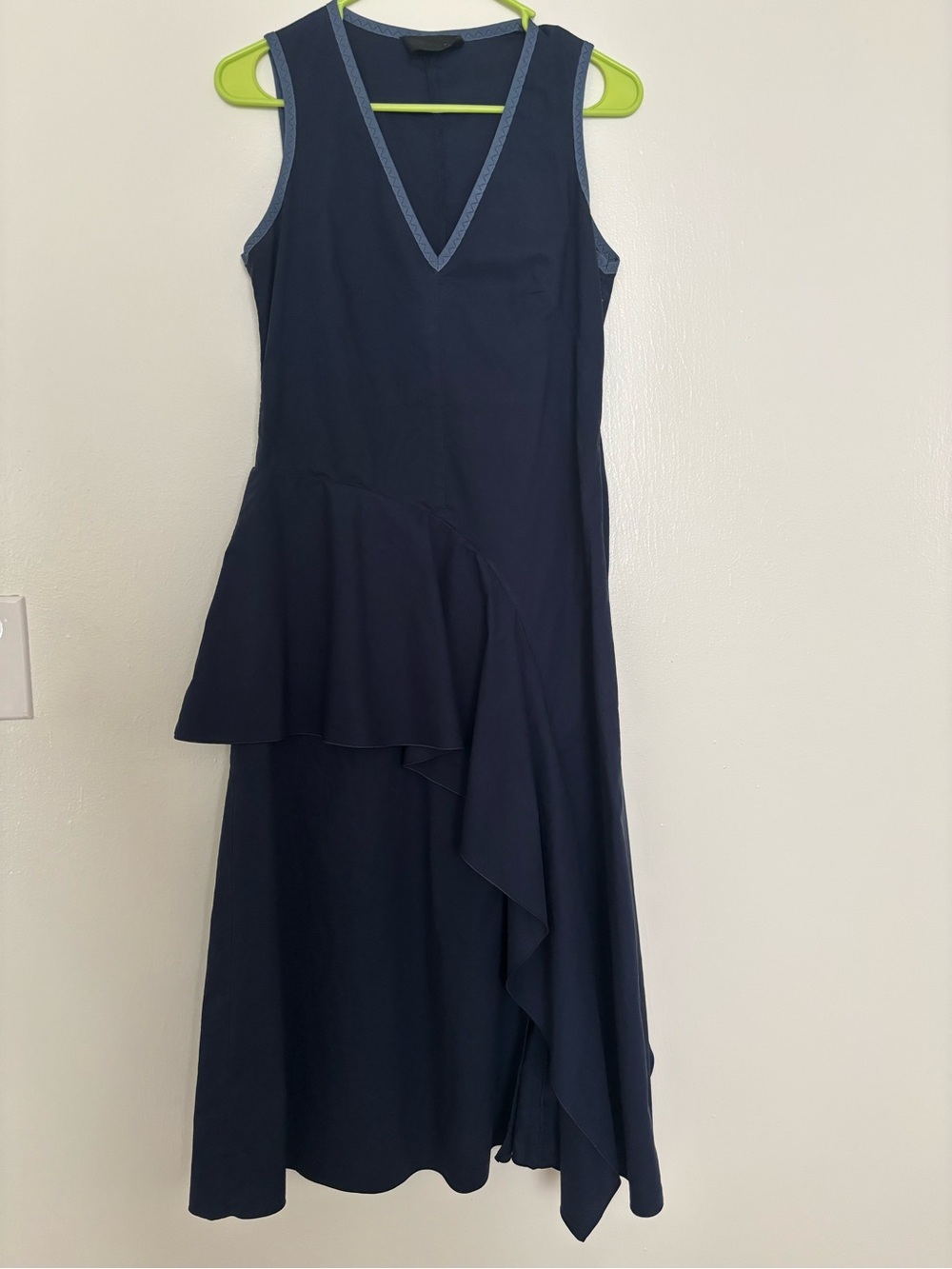 Sportmax Code Sleeveless Navy V-Neck Ruffle Midi Dress
